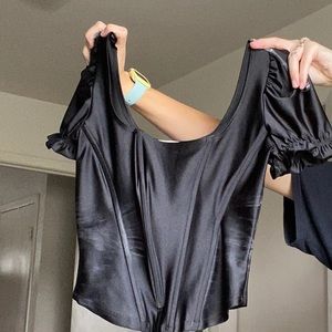 black corset poof sleeve top